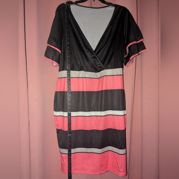 Black and Pink Colorblock Midi Dress 16/2XL - Picture 6 of 12